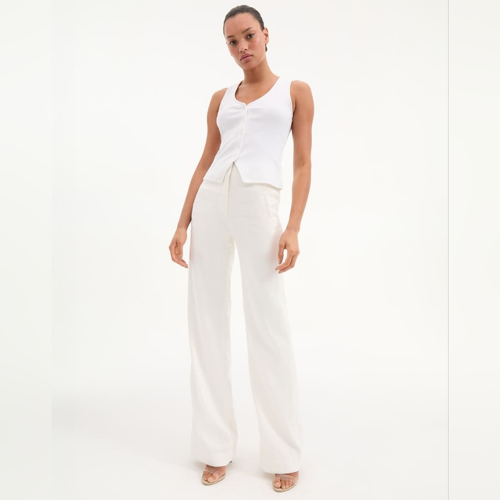 NWT Veronica Beard Jude Linen Wide-Leg Pant | High-Rise Pant Size 6 In Off-White - Picture 11 of 14